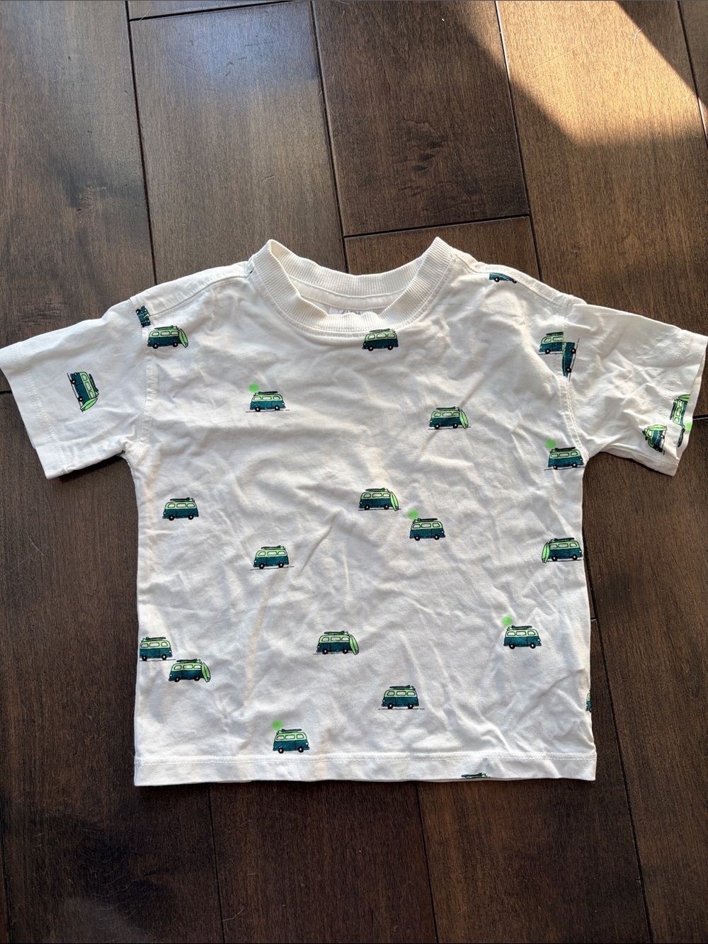 Zara White Tee with Green Car Print